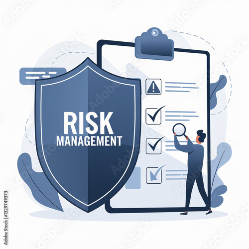 Minimalistic Risk Management Plan Vector Illustration with Shield and Checklist