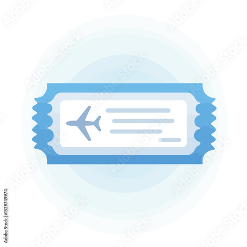 Airplane ticket illustration on blue gradient background, travel concept