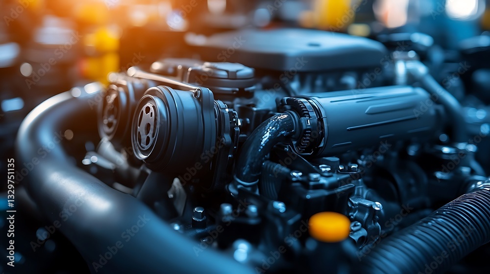 Close-up of a modern car engine. Close-up of a modern car engine.