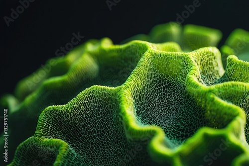Intricate green organic texture resembling a cellular structure, vibrant and detailed.
