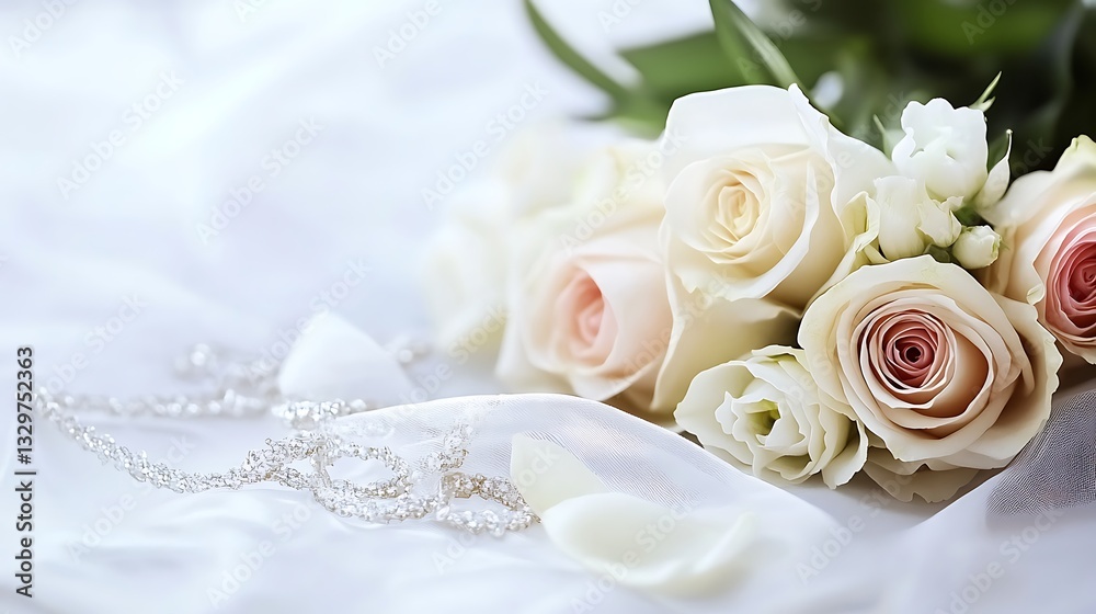 Elegant bouquet of roses resting on delicate white fabric Elegant bouquet of roses resting on delicate white fabric