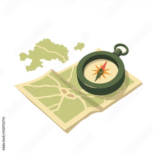 Military compass on a map, navigation and exploration concept