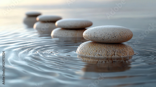 Calm water reflection of stacked stones nature scene serene environment tranquil viewpoint zen concept