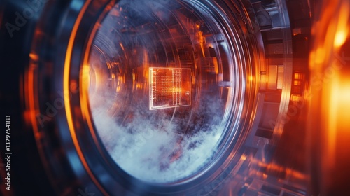 Close-up of a Quantum Chip Inside Cryogenic Chamber