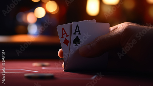 Two aces in hand, poker in casino