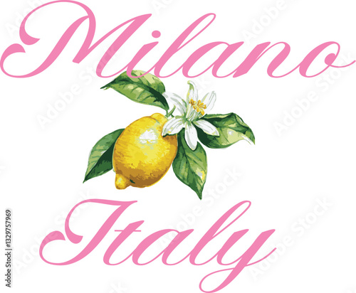 Lemon Italia Milan limon fruit limone citrus pretty Amalfi trending Trending Script Slogan Graphic Tee t-shirt logo artwork typography tote badge emblem crest  Europe European summer pink yellow