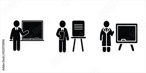 Teaching, teacher classroom icon vector set illustration on white background. training, chalkboard, icon set.