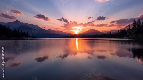 Wallpaper Mural Serene mountain lake sunset reflection Torontodigital.ca