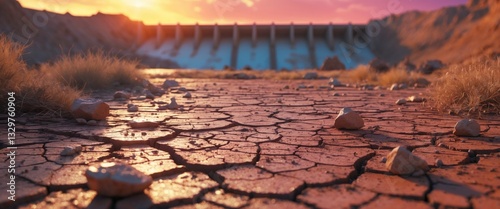 The land is parched in the dam as the water recedes.