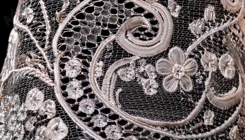 stylish white-lace band with floral motifs over black background, AI generated