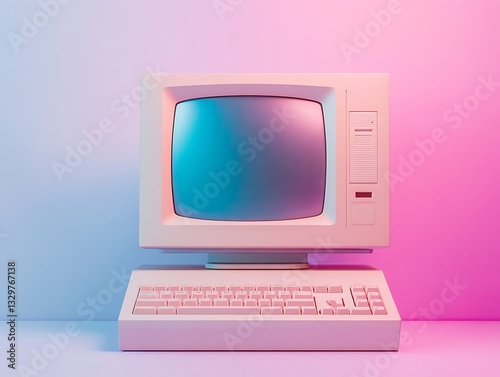 Retro computer with pastel lighting.