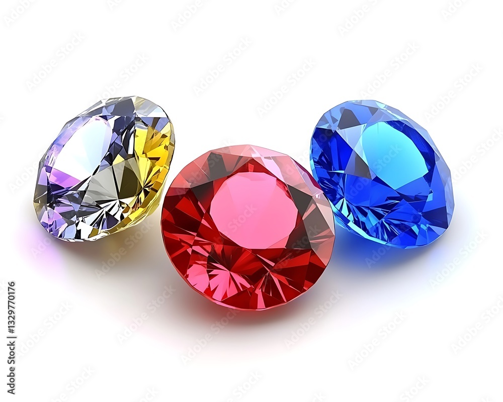 Fototapeta premium Three colorful gems isolated on white background