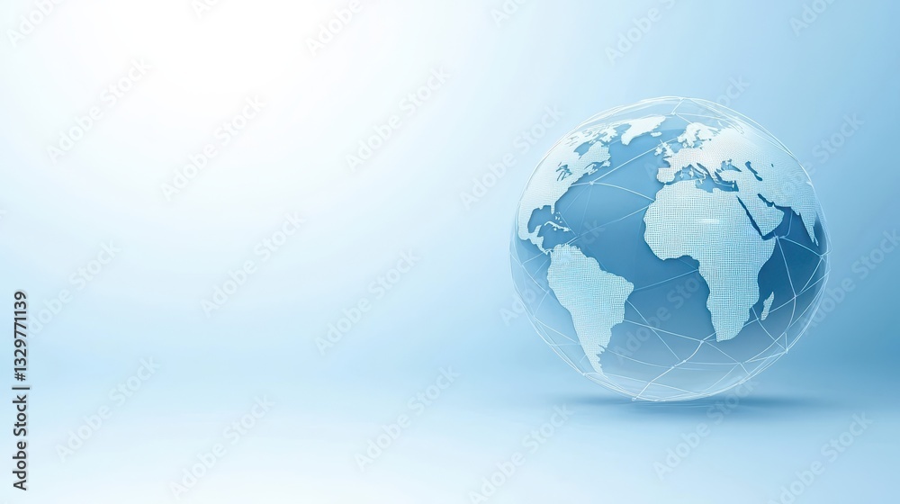 Blue globe with white outlines, symbol of global connectivity and international reach Blue globe with white outlines, symbol of global connectivity and international reach