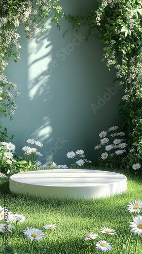 spring pedestal with daisies