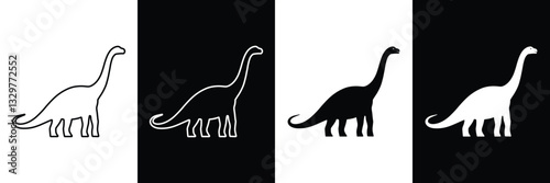 Dinosaur Silhouette Variations in Black and White