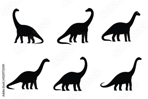 Set of Brachiosaurus Dinosaur Silhouette Illustrations