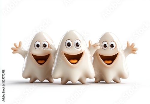 Three Cheerful Cartoon Ghosts on White Background photo