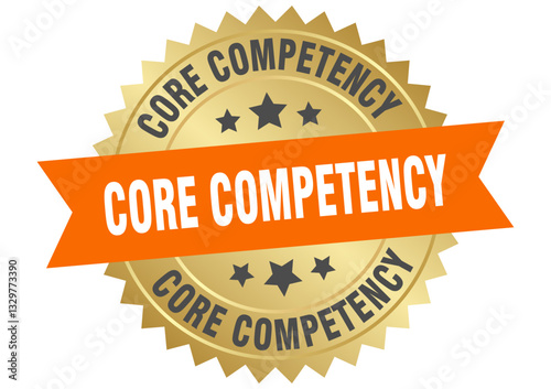 core competency. core competency round orange and gold label isolated on transparent background