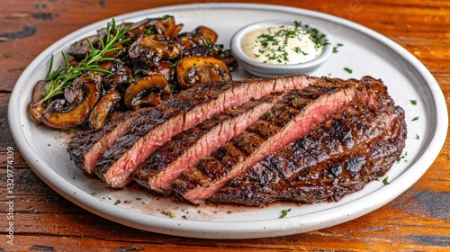 Juicy top round steak sliced against the grain