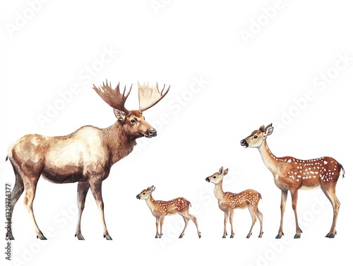 Wallpaper Mural Wildlife forest woods animals wild moose banner panorama long  Collection of deer, stag, fawn animal Cervidae family with baby, isolated on white background, Generative Ai Torontodigital.ca