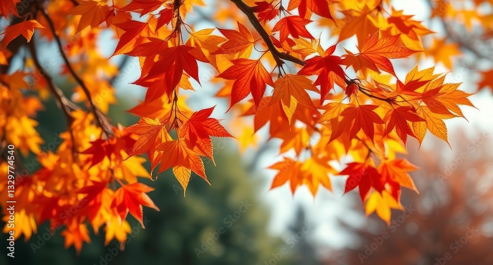 Autumn colorful bright leaves swinging in a tree in the autumnal park. Autumn colorful background, fall backdrop Autumn colorful bright leaves swinging in a tree in the autumnal park. Autumn colorful background, fall backdrop