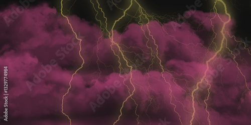 Mountainous Cumulus Clouds Boiling in the Summer Sky. White cloudiness, mist or smog overlay backgrounds. Wide sky and clouds dark tone. Dark cloud at evening sky with thunder bolt.