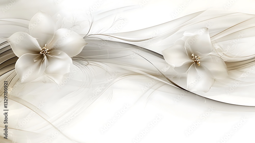 Elegant white flowers with flowing lines and soft neutral colors Elegant white flowers with flowing lines and soft neutral colors