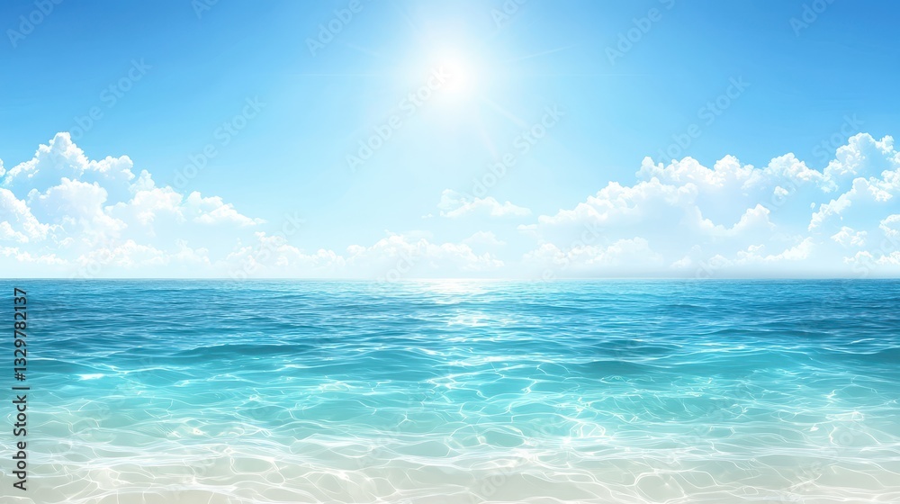 Fototapeta premium Sunny beach paradise, golden sands and sparkling turquoise waters under a clear blue sky