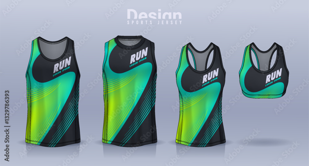 Fototapeta premium Sleeveless shirt sport design template, jersey mockup for Men's and Women's, Running singlet, basketball Tank top.