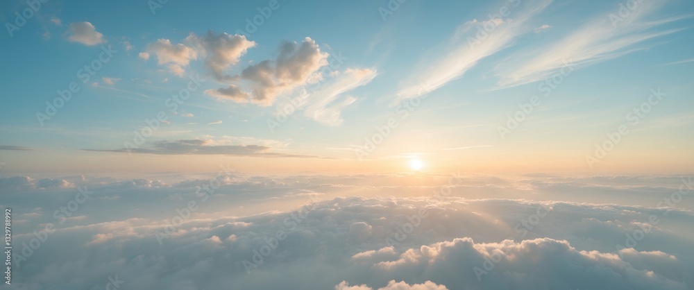 The morning sky appeared as a bright golden vista. The sunrise is adorned with clouds of different shapes, creating a beautiful scene.