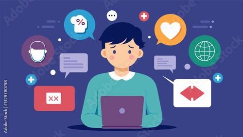 By analyzing data from social media posts researchers uncover the effects of cyberbullying on adolescent mental health.. Vector illustration