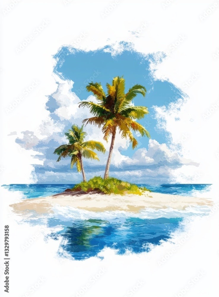 Fototapeta premium Tropical Island Paradise with Palm Trees and Blue Sky Atmosphere