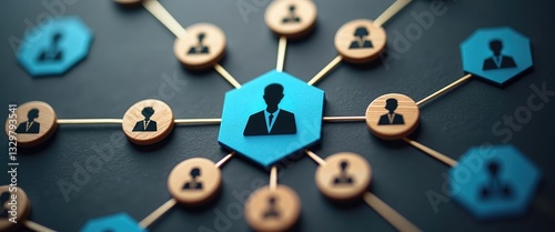 Obraz na płótnie The leader connects with employees through an extensive network of lines. At the core of a complex large system. Social communication. Cooperation and collaboration. Project leadership and personne... w salonie