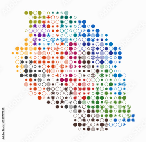 Tanzania, shape of the country build of colored cells. Digital style map of the Tanzania on white background. Large size circle blocks. Trending vector illustration.