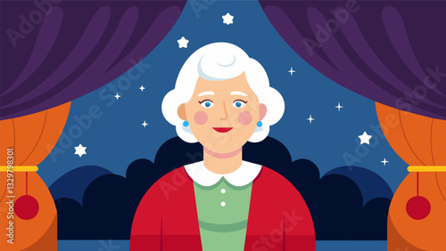 A retired schoolteacher takes on the role of director for the community theaters annual Christmas show bringing her love for the arts to her postretirement life.. Vector illustration