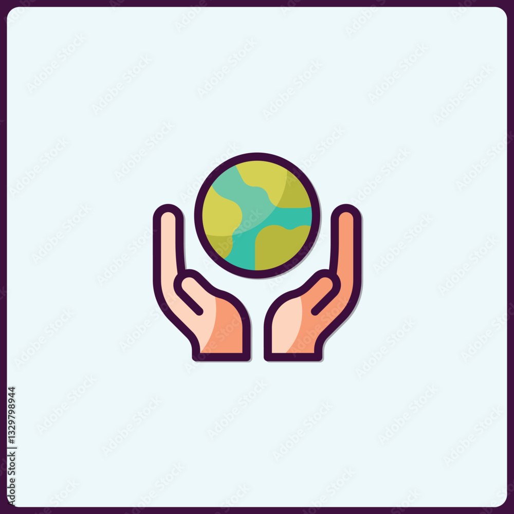 Stylized icon showcasing hands gently cradling a representation of Earth Stylized icon showcasing hands gently cradling a representation of Earth