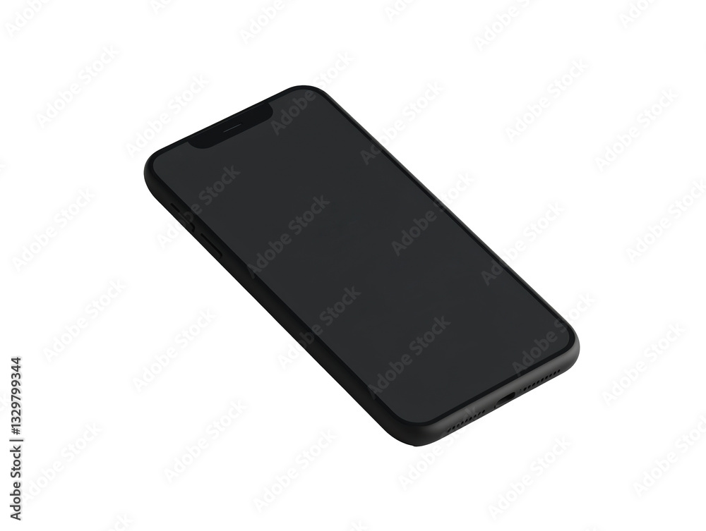 Black smartphone lying flat on a surface in natural light on a transparent background, cut out Black smartphone lying flat on a surface in natural light on a transparent background, cut out