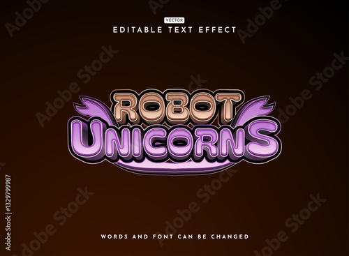 modern 3d funny robot unicorns game logo text effect