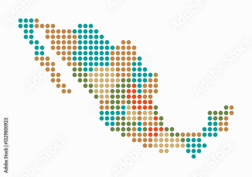 Mexico dotted map. Digital style map of the country on white background. Mexico shape with circle dots. Colored dots style. Large size circles. Amazing vector illustration.