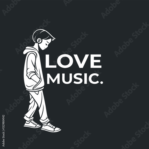 Love Music T-Shirt Design - Retro Cassette Tape and Musical Note Graphic Tee for Music Lovers