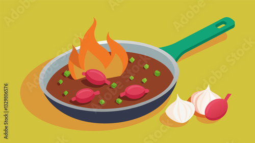 The filling made of minced beef onions and es is prepared in a separate pan over medium heat.. Vector illustration