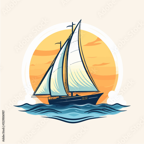 Illustration of a sailing yacht. Sailboat.