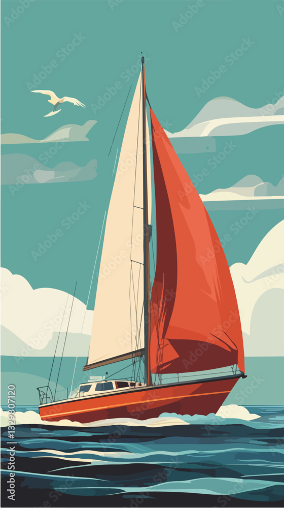Fototapeta premium Illustration of a sailing yacht. Sailboat.