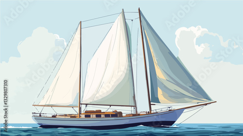 Illustration of a sailing yacht. Sailboat.