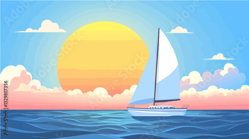 Illustration of a sailing yacht. Sailboat.