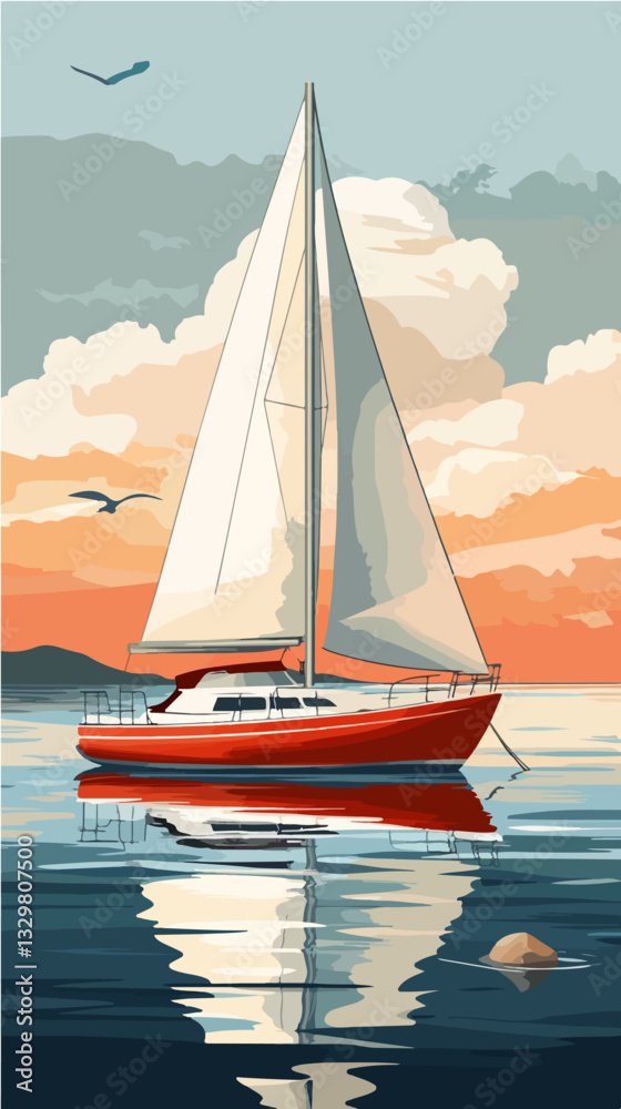 Fototapeta premium Illustration of a sailing yacht. Sailboat.