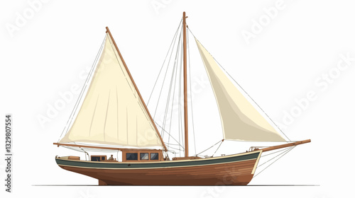 Illustration of a sailing yacht. Sailboat.