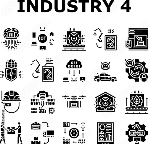 industry 4.0 automation robotics icons set vector