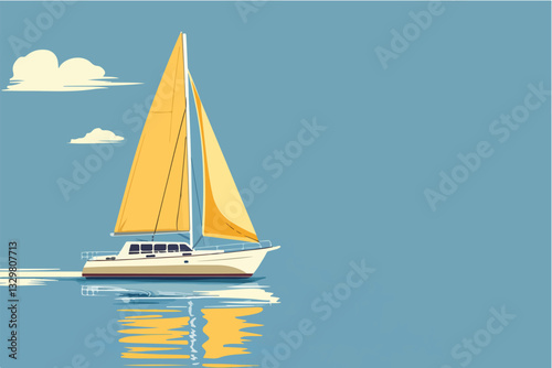 Illustration of a sailing yacht. Sailboat.