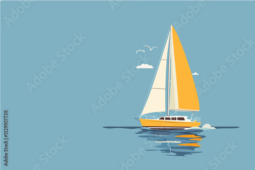 Illustration of a sailing yacht. Sailboat.